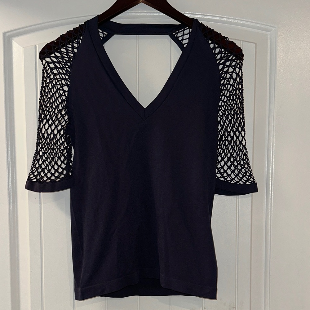 Venus Navy Mesh Sleeve Top